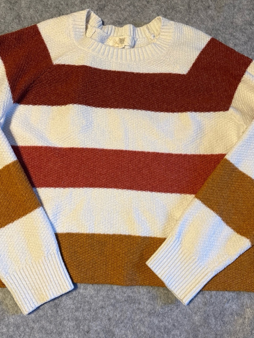 Striped Crewneck Sweater in Cream, Rust & Mustard